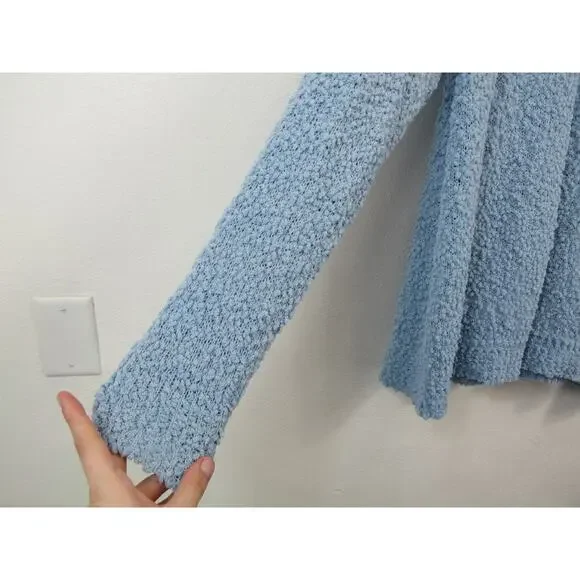 Macaron Large Light Blue Fuzzy Popcorn Knit Sweater Women's Pullover V Neck - Picture 4 of 6